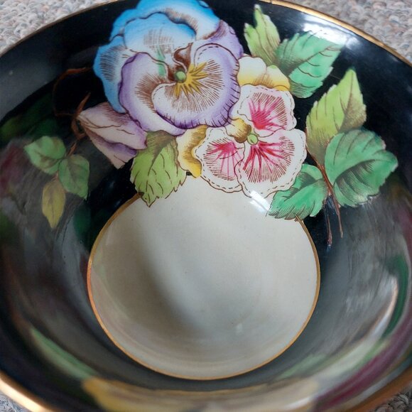 Rare Vintage Taylor & Kent Longton Floral with Black Background Tea Cup & Saucer - Picture 3 of 5